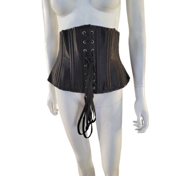 Black satin lace up front waist training corset