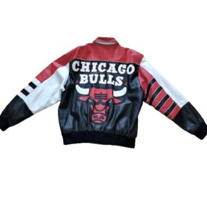 Chicago bulls red white black leather vintage basketball jacket