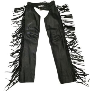 Vintage cowboy black leather fringe western chaps