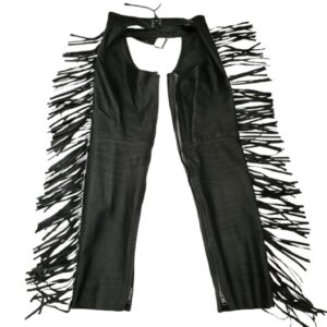 Vintage cowboy black leather fringe western chaps