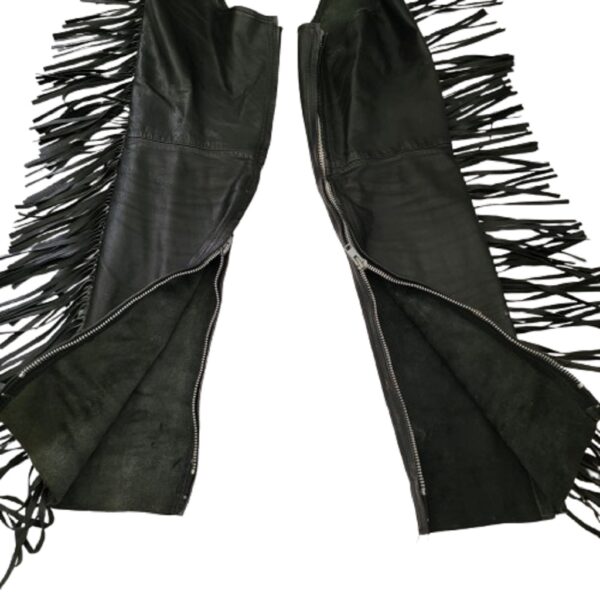 Vintage cowboy black leather fringe western chaps