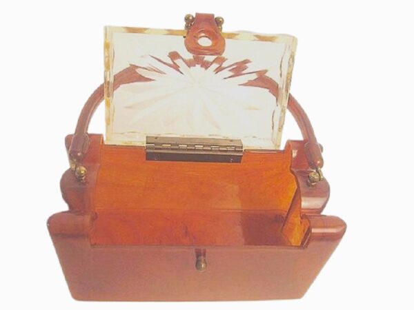 Vintage lucite 50s honey bown carved top 50s purse