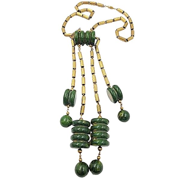 Bakelite green spinach color multiple disc chunky vintage necklace