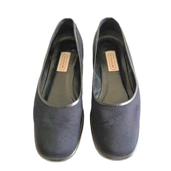 Black Coach round toe leather trim ballet flats shoes