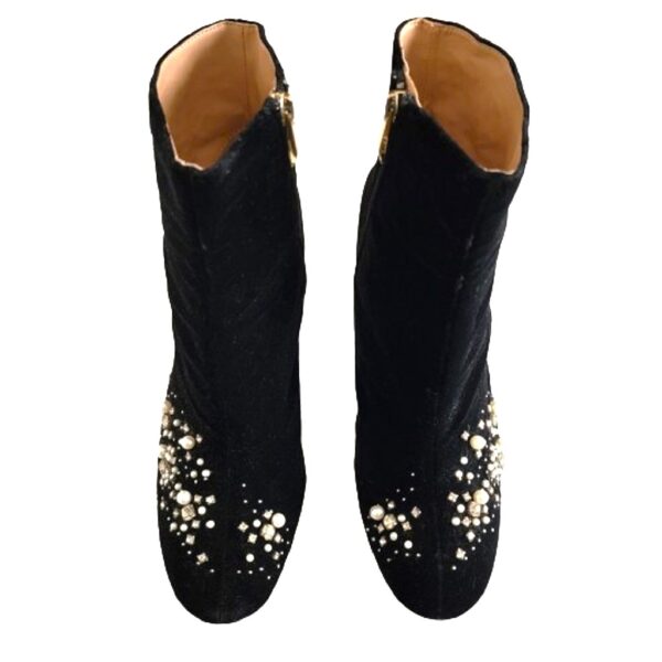 Zara velvet black pearls and rhinestones boots