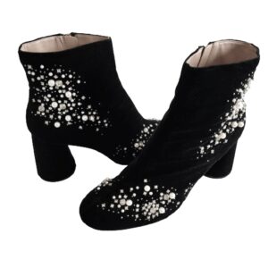 Zara black velvet pearls rhinestones encrusted boots