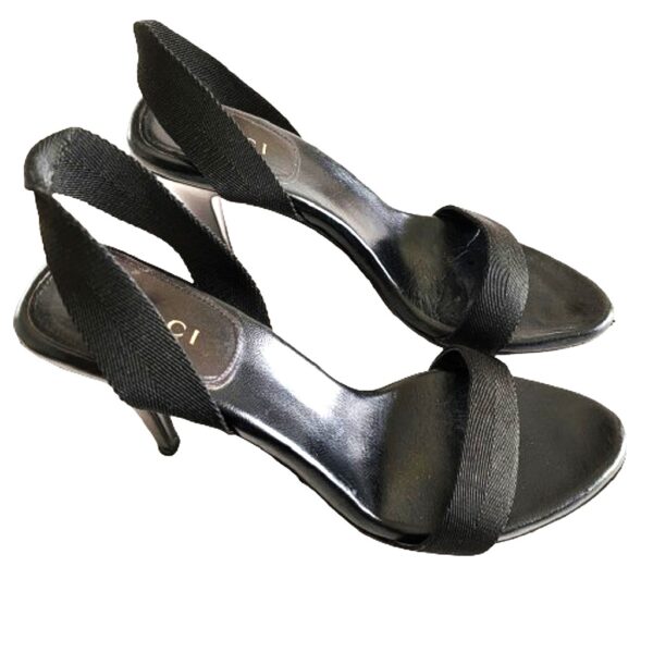 Gucci vintage black band open toe pull up open back pumps.