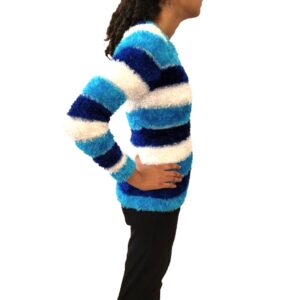 Vintage shaggy multi color banded crew neck sweater.