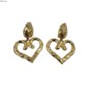 Vintage Les Bernard heart dangling clip on hammered gold tone earrings