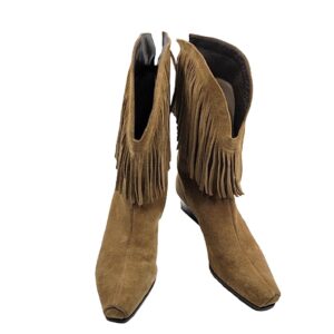 Charles Jourdan Paris vintage suede fringe cowgirl boots.