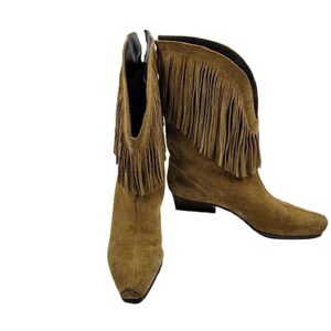 Vintage Charles Jourdan Paris suede fringe cowgirl boots.