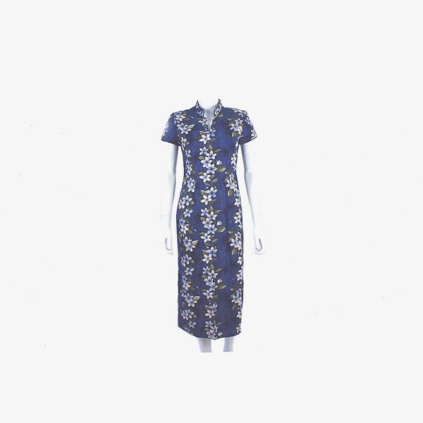 Vintage Iolani floral print aloha Hawaiian cheongsam style dress