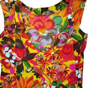 Vintage flower print Aloha Hawaiian watteau pleat midi 60s 70s dress