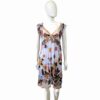 Hale Bob velvet beaded multi color flowers silk empire sheer V necklace dress