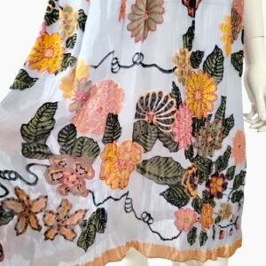 Hale Bob velvet beaded multi color flowers silk empire sheer V necklace dress