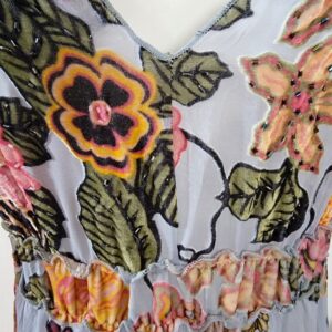 Hale Bob velvet beaded multi color flowers silk empire sheer V necklace dress