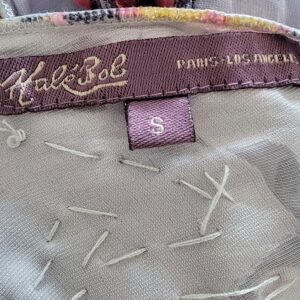 Hale Bob velvet beaded multi color flowers silk empire sheer V necklace dress