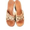 Vintage Coach wedge monogram logo leather bare back slides sandals