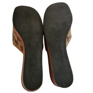Vintage Coach wedge monogram logo leather bare back slides sandals
