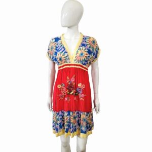 Johnny Was embroidered floral print empire waist mini dress