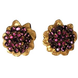 Vintage Miriam Haskell purple pink aurora borealis stone brooch and earrings set