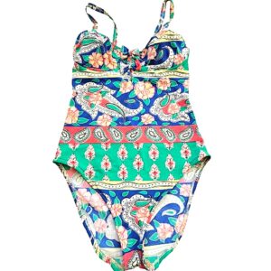 Vintage cacharel floral print two bow neckline swim suit
