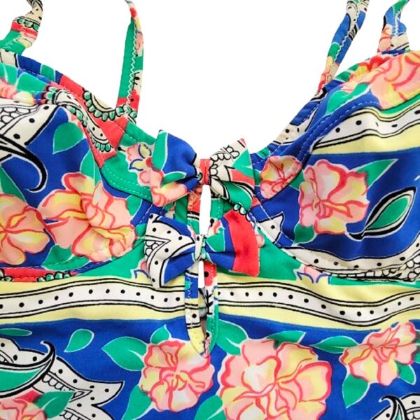 Vintage cacharel floral print two bow neckline bathing suit