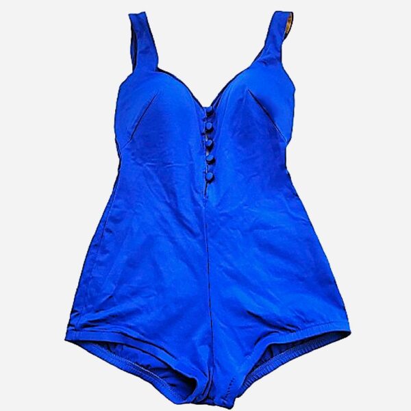 Vintage Maxine of Hollywood 50s blue button front low cut back bathing suit