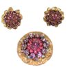 Vintage Miriam Haskell purple pink aurora borealis stone brooch and earrings set