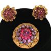Vintage miriam haskell purple and pink rhinestone brooch & clip on earrings set