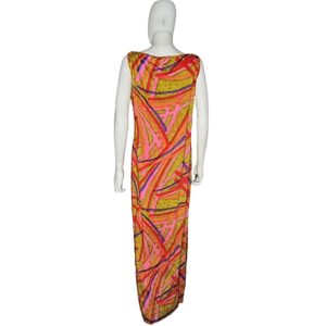 Vintage Tori Richard Honolulu multi line design side slit tiki maxi dress