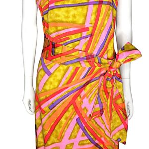 Vintage Tori Richard Honolulu multi line design side slit tiki maxi dress