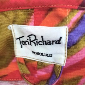 Vintage Tori Richard Honolulu multi line design side slit tiki maxi dress