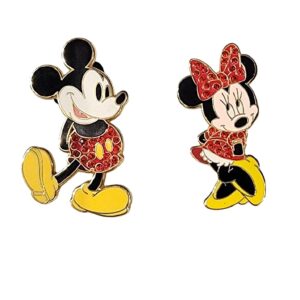 Mickey and Minnie Mouse enameled jeweled pins