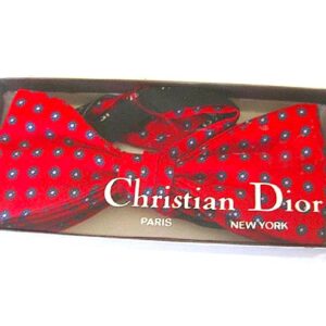 Christian Dior red silk blue, white and black flower accented vintage bowtie