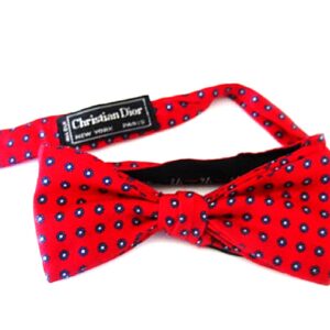Christian Dior red silk blue, white and black flower accented vintage bowtie