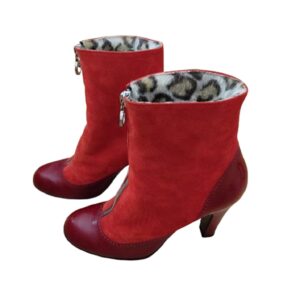 Marc Jacobs red suede patent leather trim zip front booties