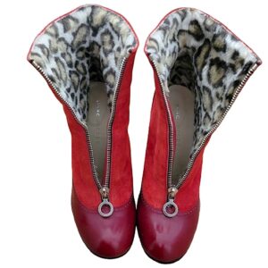 Marc Jacobs red suede patent leather trim zip front booties