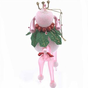 Vintage Poodle dog pink, white snow bow tail holiday ornament