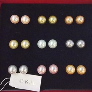 Vintage Kenneth Lane simulated pearl multi color nine pair earrings in original box