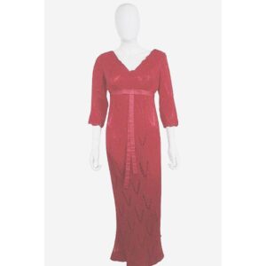 Red Crochet Satin Ribbon Vintage Maxi Dress