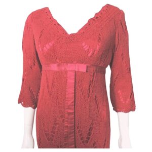 Red Crochet Satin Ribbon Vintage Maxi Dress