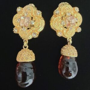 Roxanne Assoulin Front view Lavender & Topaz stones with amber drop clip on earrings