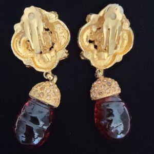 Roxanne Assoulin closed back view Lavender & Topaz stones with amber drop clip on earrings