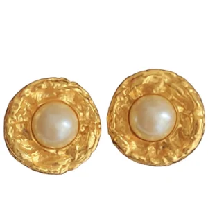 Escada Margaretha Ley 80s Faux Pearl Gold Plated Clip On Earrings