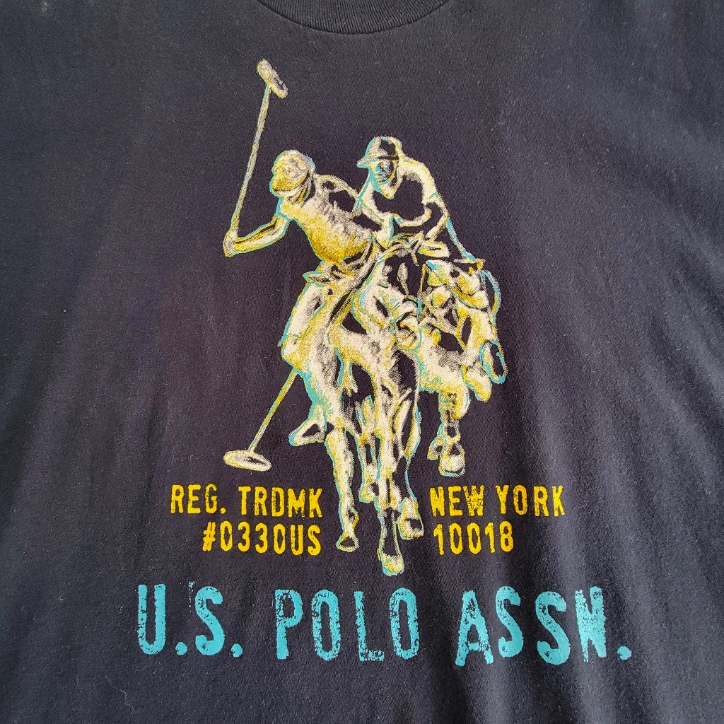 U.S. Polo Double Horse Rider Black Tee-shirt front design.