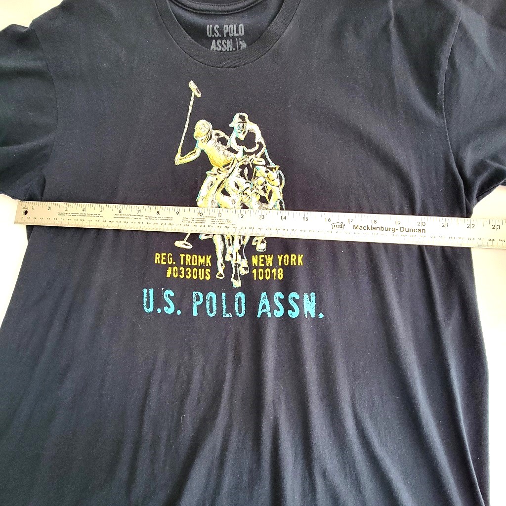 U.S. Polo Double Horse Rider Black Tee-shirt front design.