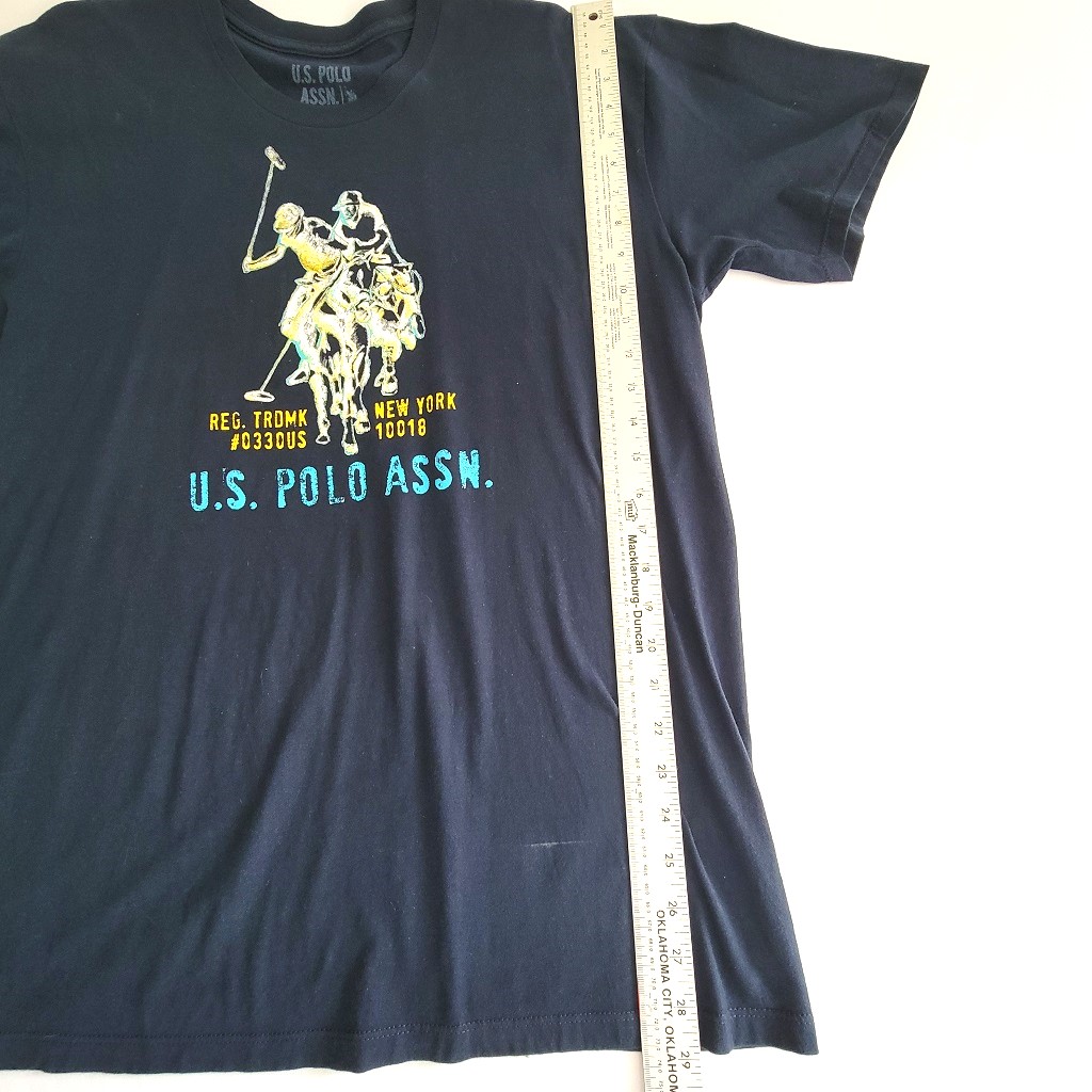 U.S. Polo Double Horse Rider Black Tee-shirt front design.