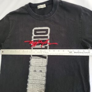 Dirty Denim black t-shirt with a faded, distressed graphic design on the front.