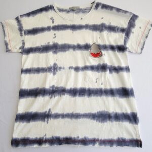 Lisa Todd Shark pocket tie dye design T-shirt front.